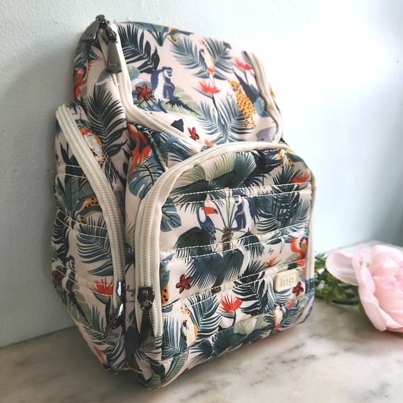 LUG Caddy Toiletry Case Tropical Jungle Print Lightweight Small Bag Cream - Picture 1 of 9